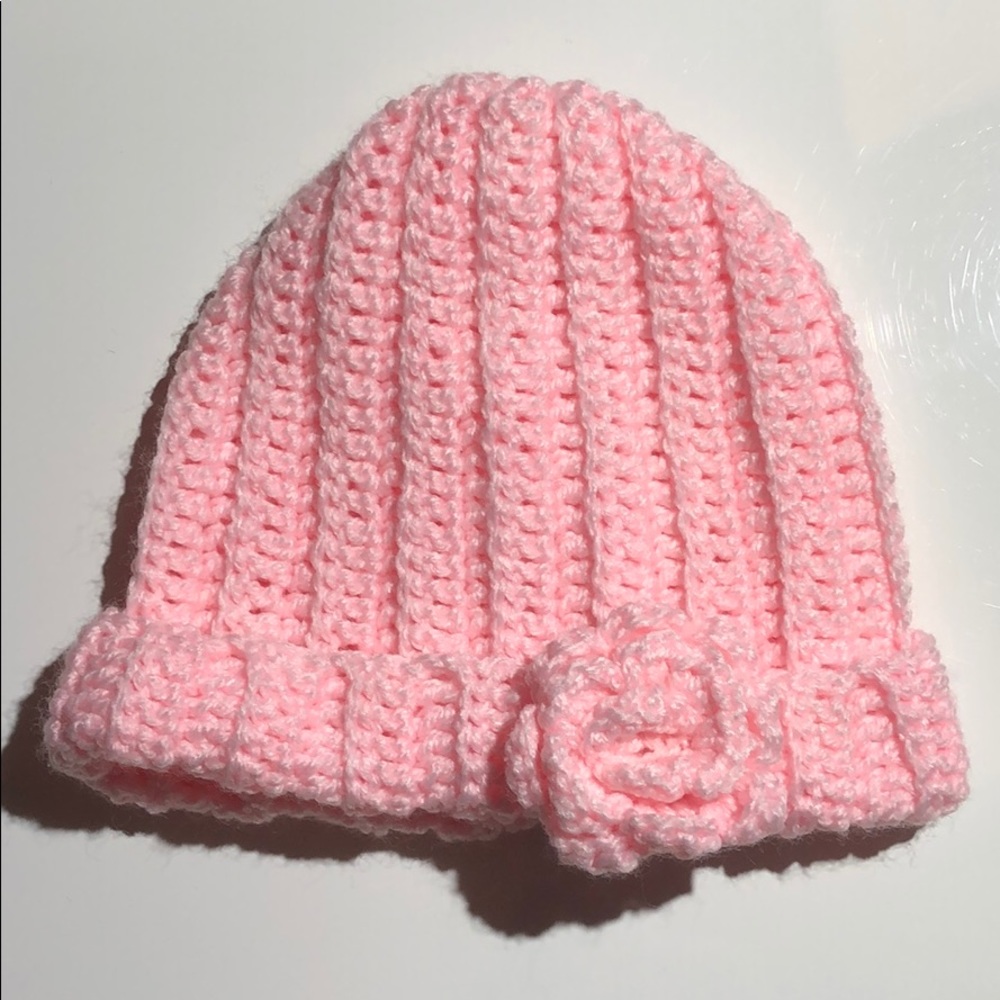 Pink baby beanie hat very  soft yarn handmade